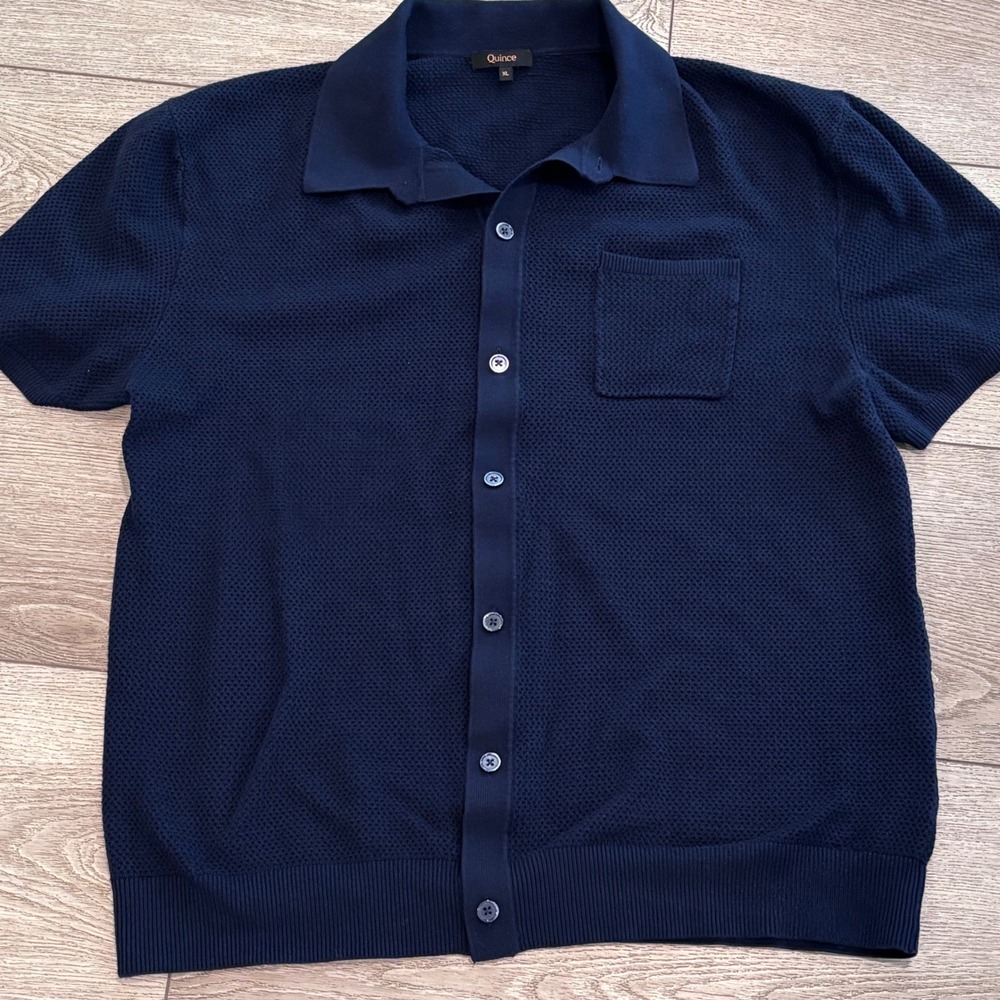 Quince Knit Polo Shirt Mens XL Blue Button Down Short Sleeve Preppy Casual